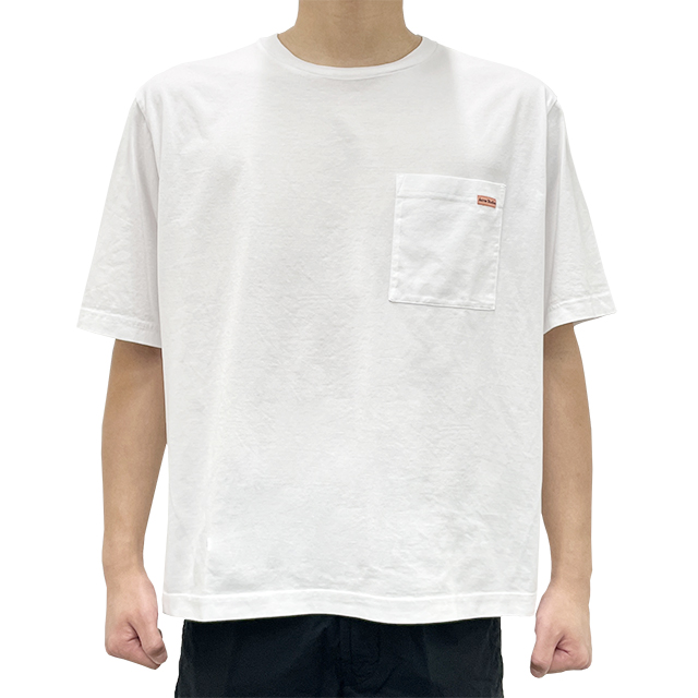 Acne Studios Pocket T-Shirt with Pink Logo Label in Optic White